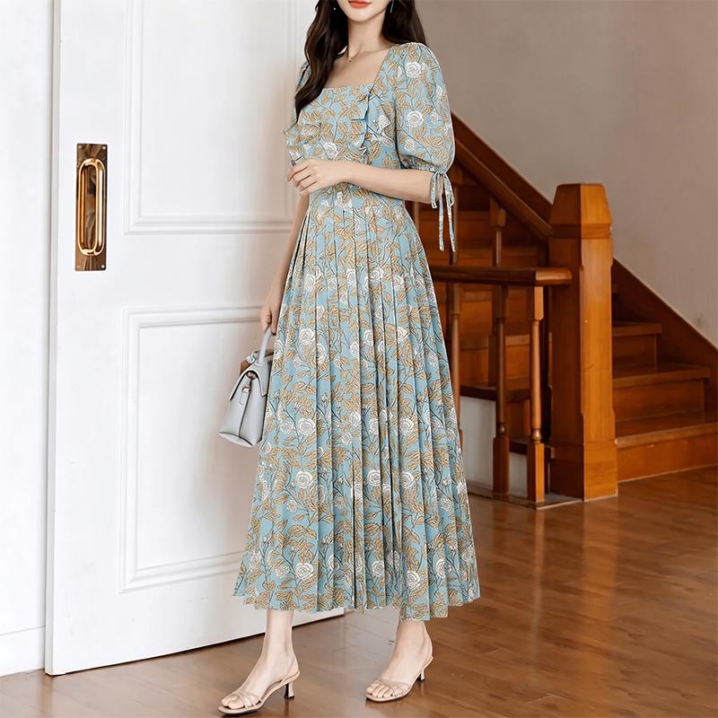 

ZANZEA Women Square Collar Loose Casual Floral Print Short Sleeve Dress M зелёный