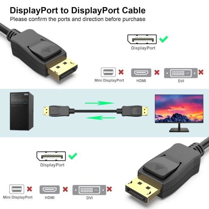 Câble DisplayPort - BENFEI - DP mâle vers DP mâle - 4K@60Hz - 2K@144Hz - 1.8 m