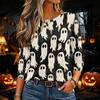Women's Halloween Printed Neck Long Sleeve Pullover Top