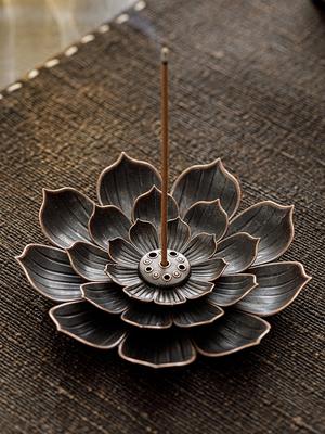 2in1 Legierung Räucherstövchen Metall Sandelholz Stäbchenhalter Buddhistisch Zen Lotus Stäbchenräucherhalter Ornament