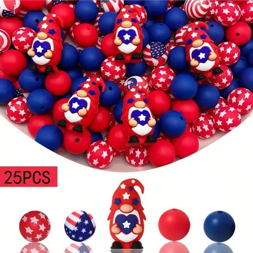 

25/47/49PCS US Independence Day silicone bead set, suitable for DIY bracelets, necklaces, pendants, etc