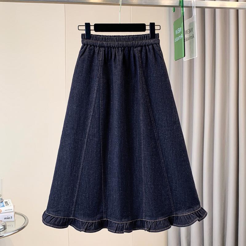 Spring/Summer Plus Size Elastic Waist Denim Skirt: Figure-Flattering, Tummy-Concealing, Fashionable Ruffle Hem for Women