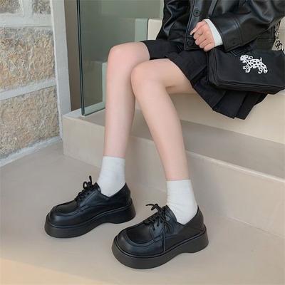 Scarpe singole stringate con plateau in morbida pelle, novità primavera e autunno, testa larga, stile britannico, scarpe piccole in pelle