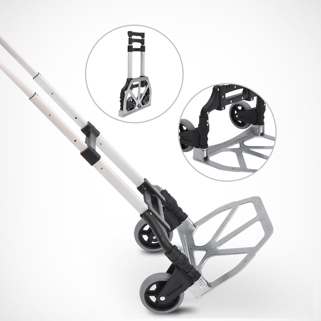 Aluminium Folding Hand Truck Trolley, Heavy Duty Foldable Sack Cart with Adjustable Telescoping Handle, 70KG Load Capacity