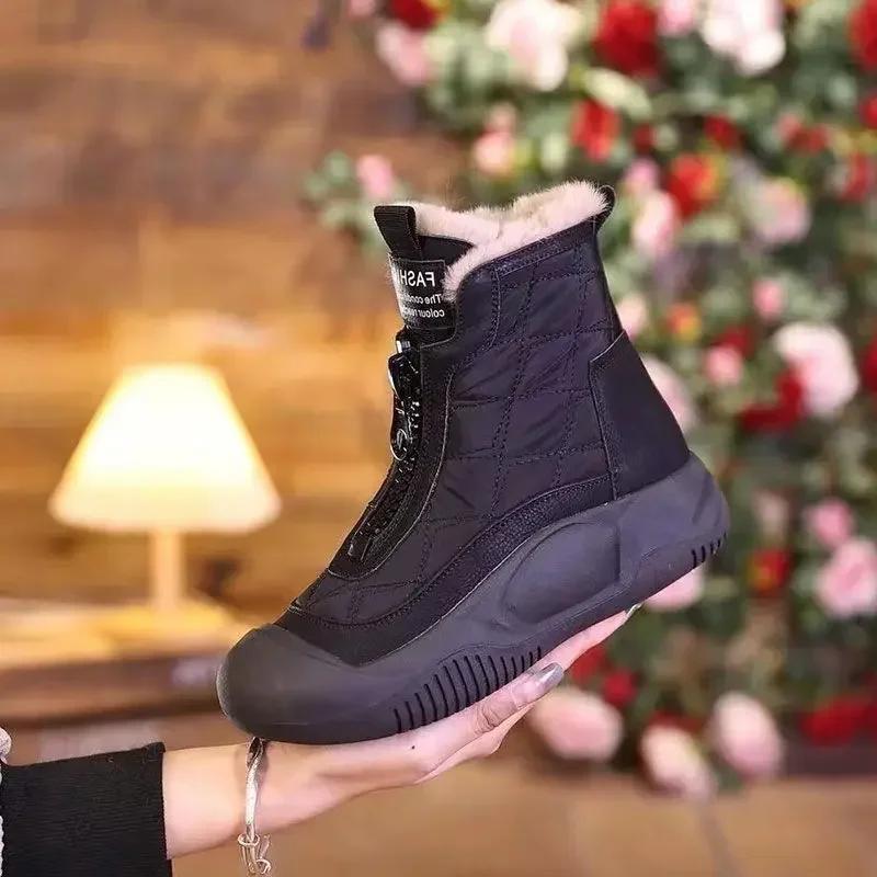 Fashion Retro Waterproof Snow Boots 2025 Winter New Soft Sole Vulcanized Cotton Shoes with Plush Insulation High Top Women's Shoes Traf