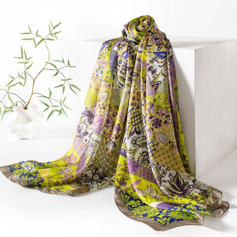 Silk Scarf Women Long Lightweight Floral Print Elegant Wrap Shawl UV Protection
