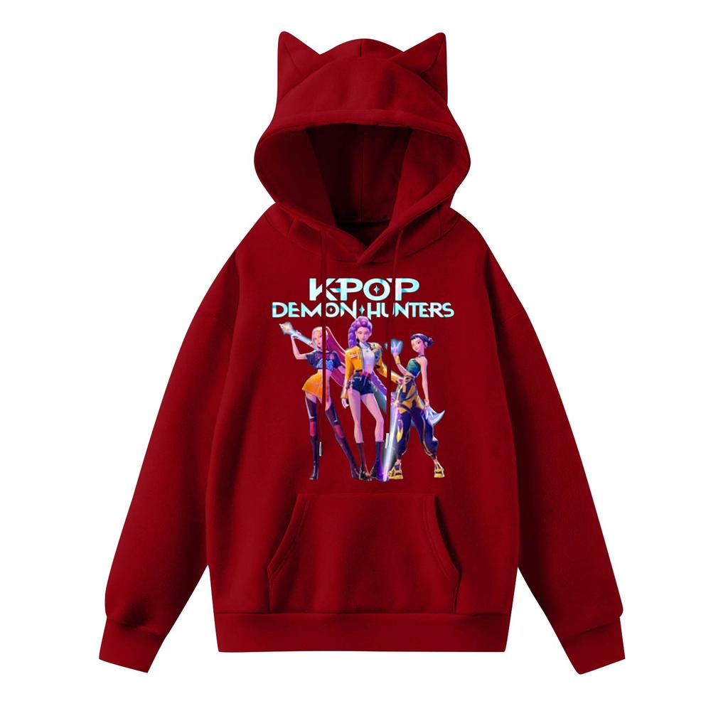 Ladies Fashion Casual Long Sleeve Printed Round Neck Hoodie Pullover Top With  Pockets