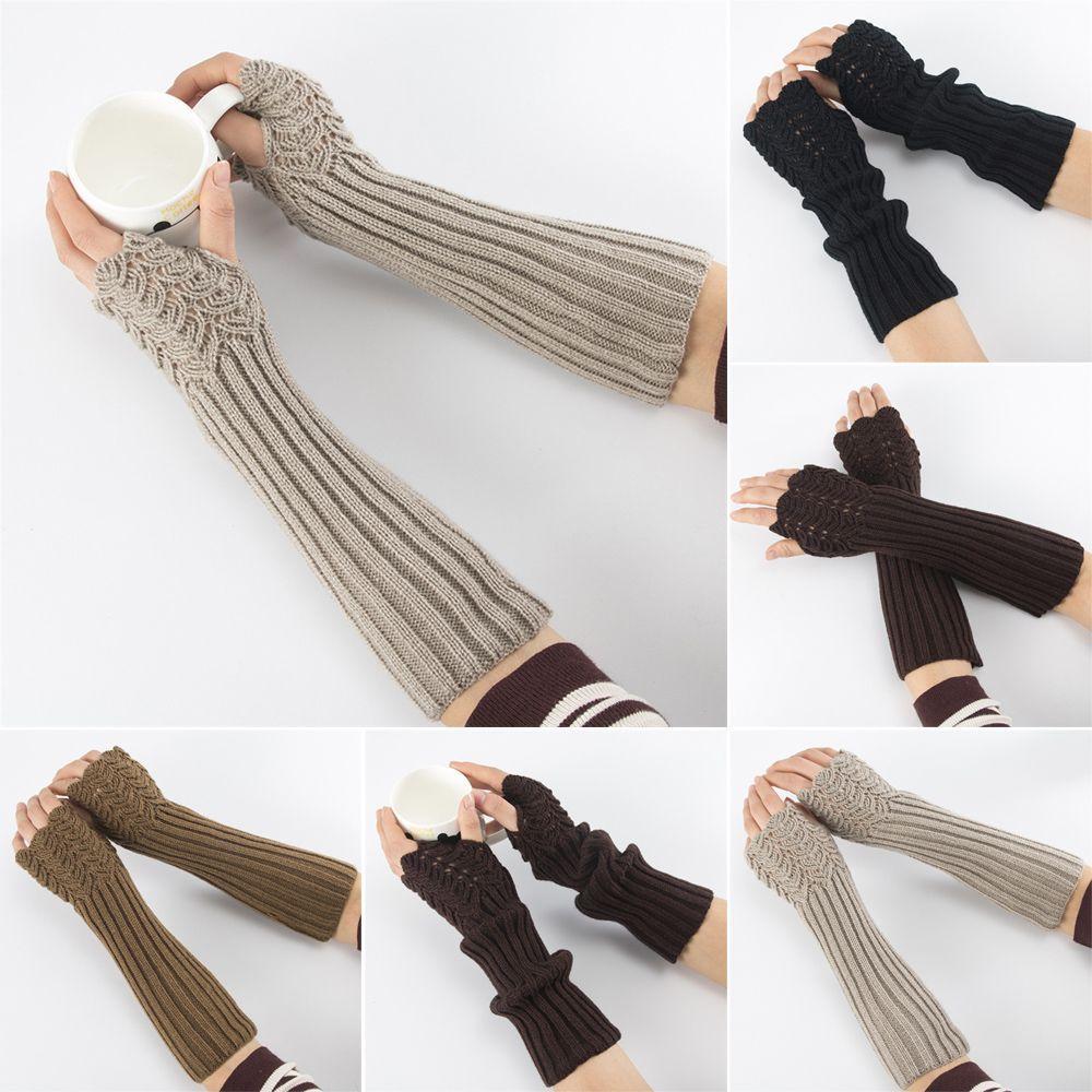 Winter Candy Color Soft Thick Warm Fingerless Mittens Long Knitted Gloves Arm Warmers