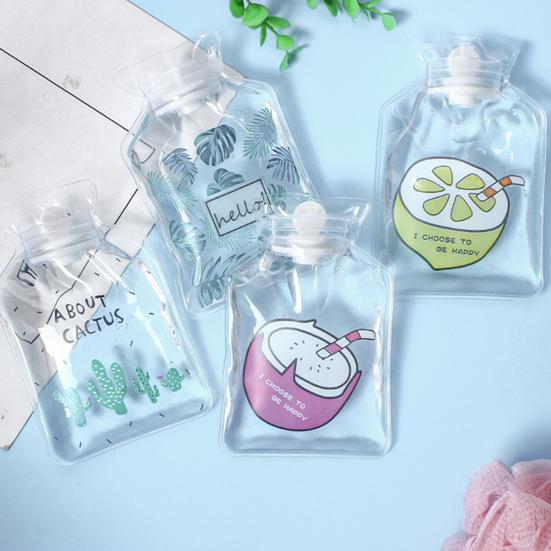 Clear PVC Hot Water Bag Cartoon Pattern Leak-proof Hot Cold Compress Pain Relief Winter Hand Feet Warmer Pouch Bottle Warm Gift