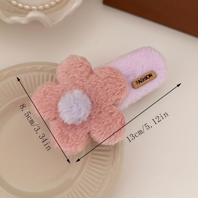Fluffy Flower Duckbill Hair Clip, Sweet Knitted Fabric Hair Accessory for Parties
