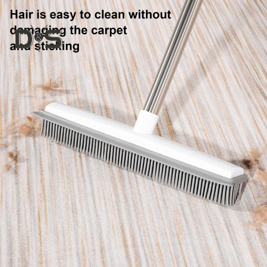 מטאטא לשיער חיות מחמד 2 ב-1 עם ידית ארוכה עם מגב מברשת קלת משקל להסרת פרווה אחיזה ארגונומית מברשת ניקוי רב-משטחית