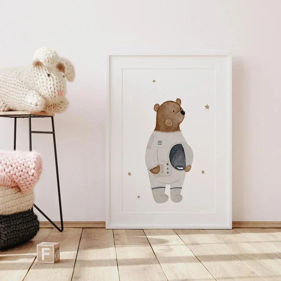 Boho Kreskówkowy Miś Panda Mysz Balon Samolot Plakaty Grafiki Malarstwo na Płótnie Obrazy Ścienne Do Pokoju Dziecięcego Dekoracja Domu