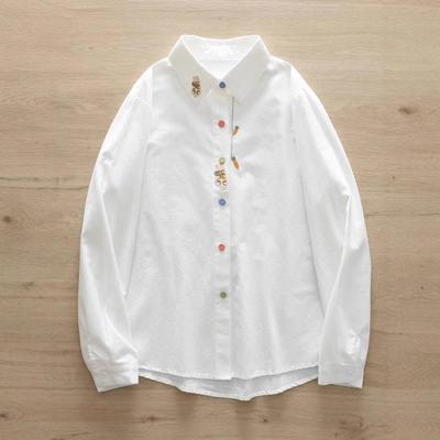 2025 Spring Women's Loose Long Sleeve Shirt with Rabbit and Carrot Embroidery