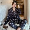 Cute Cat Spring And Summer Ice Silk Long-Sleeved Trousers Cardigan Loungewear Set