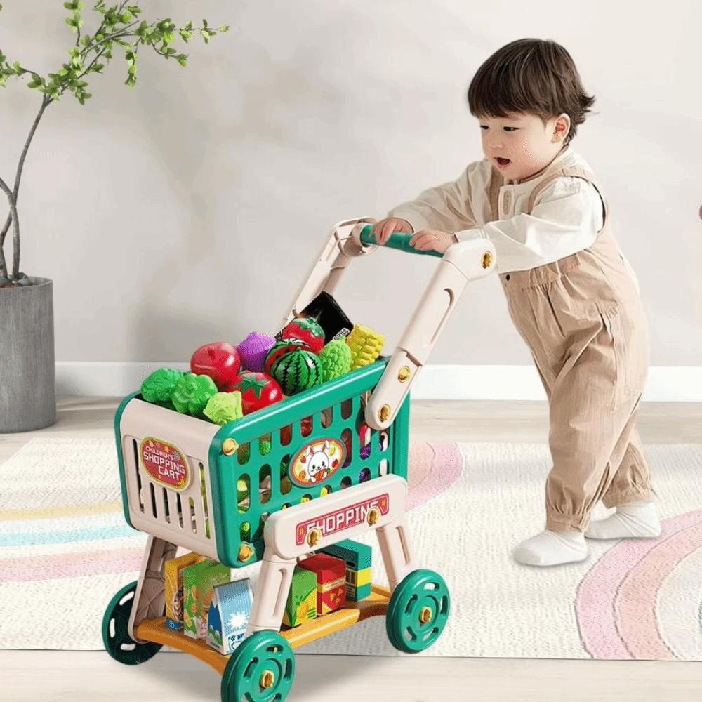 Mehrfarbiges Einkaufswagen-Spielzeugset 20 Stück/Set Rollenspiel-Einkaufsset Spielzeug Geschenk für Jungen und Mädchen