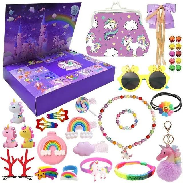 Hot Pink Christmas Advent Calendar Box for Girl Gift Mermaid Unicorn Princess Dress Up Jewelry Hairpin 24Day Countdown Calendar Gift Box