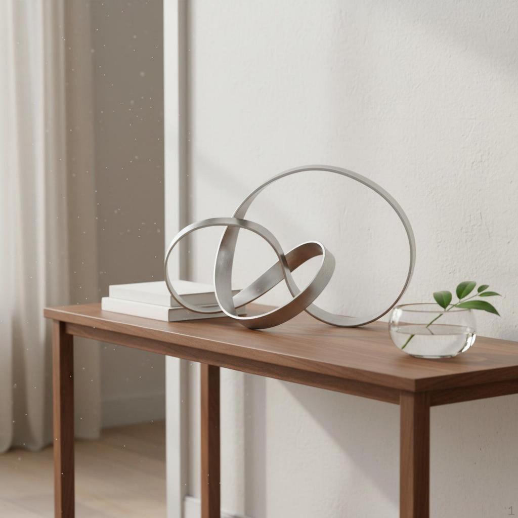 Metal Hoop Sculpture Nordic Abstract Loop Ornament Modern Minimalist Interlocking Circle Decor for