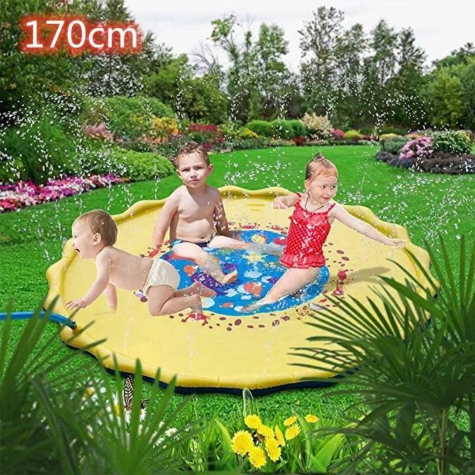 100/170cm Kids Inflatable Water Splash Play Pool-Outdoor Round Sprinkler Mat Funny Yard Water Spray Pad for Children Summer Fun