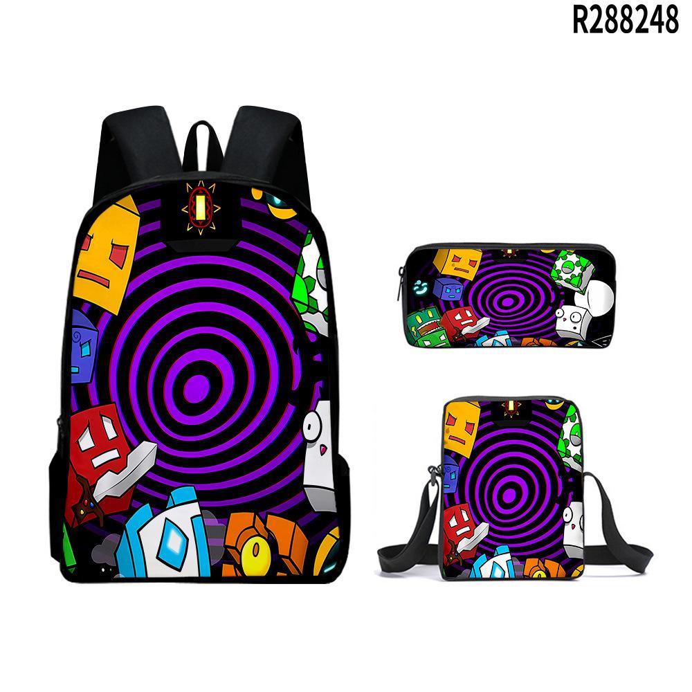 3pcs Set School Bags Kids Bags 3D New Product Geometry Dash Student Backpack Crossbody Bag Pencil Cas Bookbags