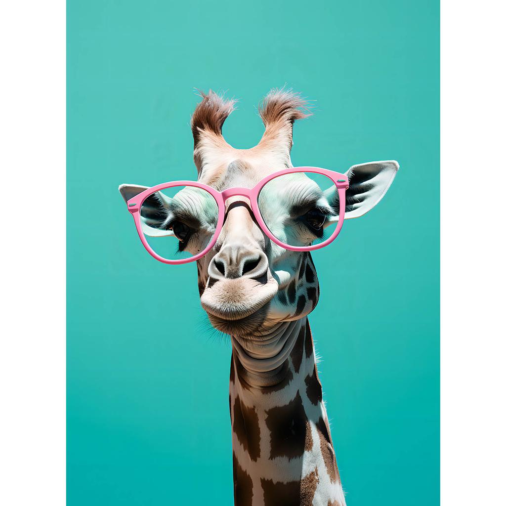 Giraffe mit rosa Brille Giraffe mit rosa Brille, 30x40 cm, ohne Rahmen, Premium-Leinwand auf Keilrahmen
