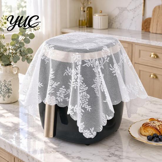 Kitchen Countertop Dust Protector White Lace Cover for Small Appliances, Protective Cloth Dining Table Vintage Hollow Embroidery Tablecloth,