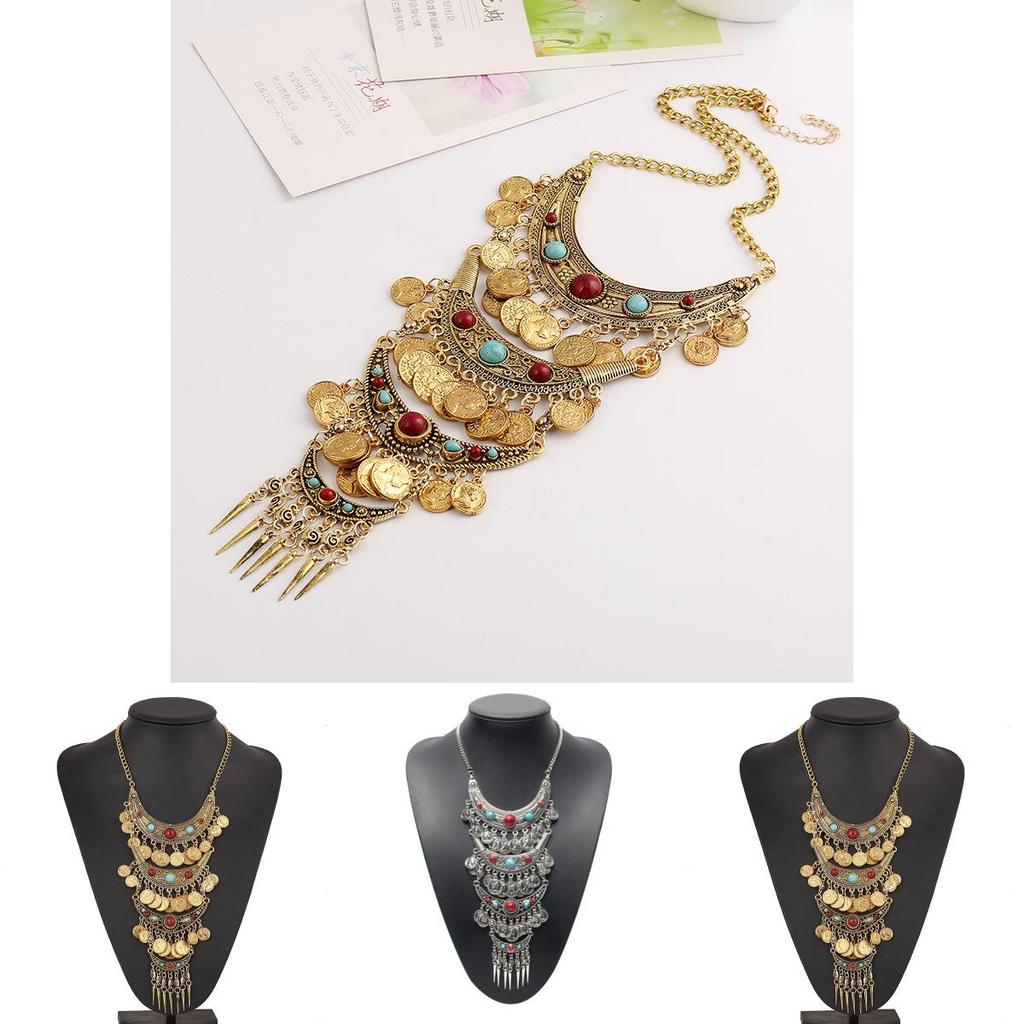 Ethnic Bohemian Turquoise Necklace With Alloy Geometric Pendant For Women