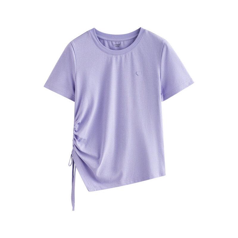 Женская хлопковая футболка INMAN с драпировкой на талии, асимметричным подолом и длинным рукавом S