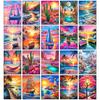 Cactus Sailboat Sunset 5D DIY Diamond Painting Kit Landscape Full Diamond Mosaic Cross Stitch Kit Room Decoration Gift