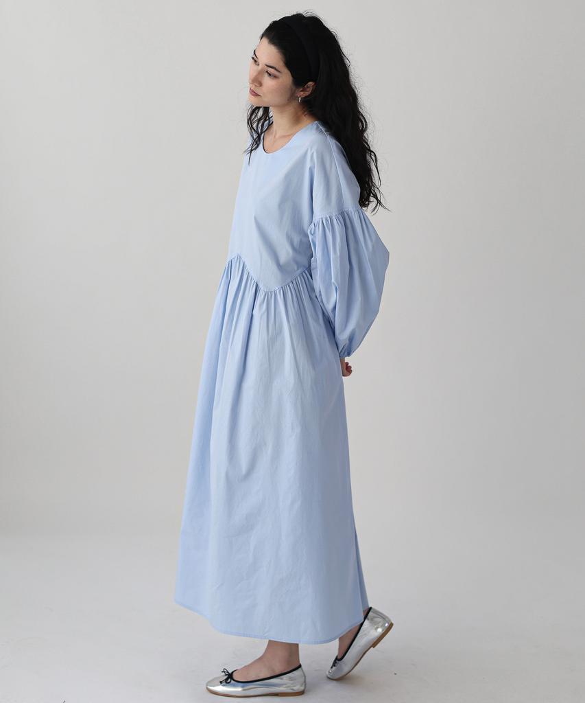 Keullaepeu Wave Puff Cotton Dress_Sky Blue
