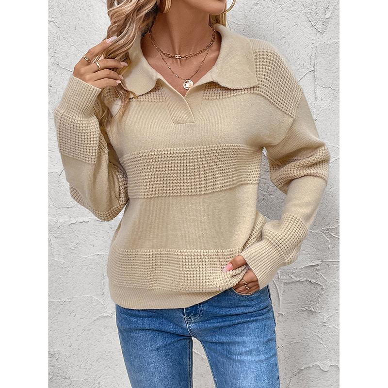 Herbst Strickpullover Langarm Umlegekragen Einfarbig Damen Reiner Farbiger Pullover Neu