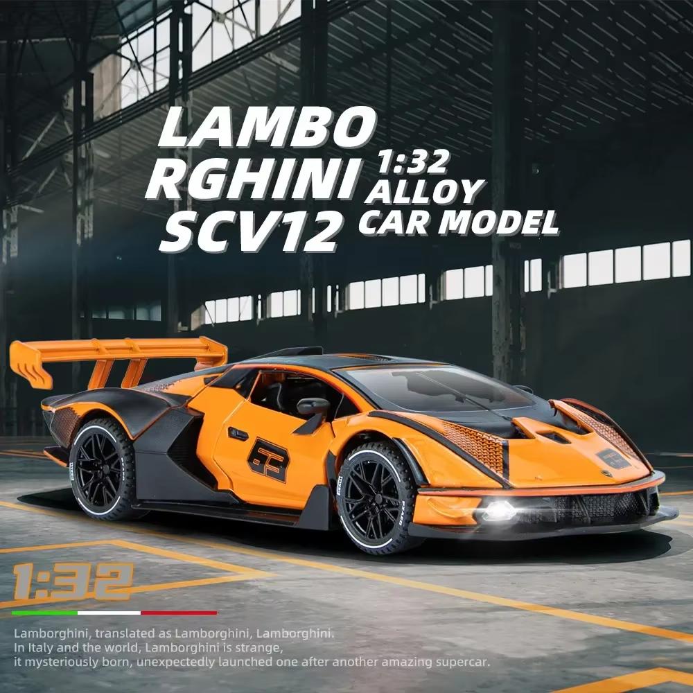 1:32 Lamborghini SCV12 Sports Car High Simulation Diecast Metal Alloy Model Car Sound Light Pull Back Collection Kids Toy Gifts