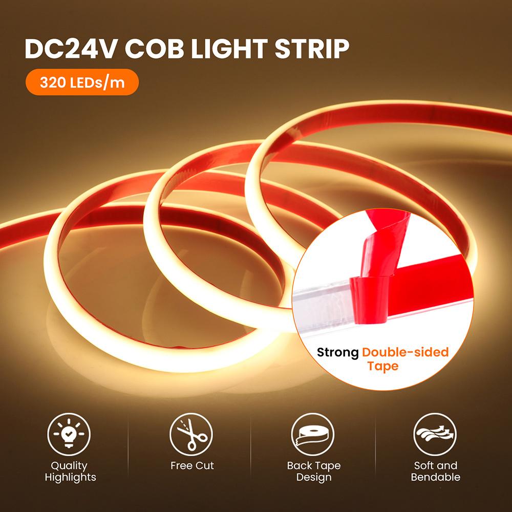Bandă Luminoasă LED COB Neon 12V 24V Impermeabilă IP68 320 LED-uri Flexibilă Tub Lactat Iluminare 10 Culori 0.5m 1m 2m 3m 4m 5m