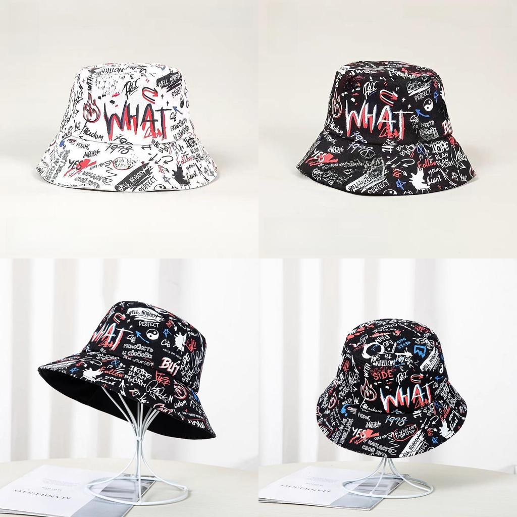 Vintage Street Style Fischerhut mit Graffiti-Print und Sonnenschutz für Männer und Frauen