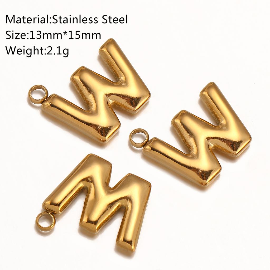 3Pcs Initial Charms 3D Stainless Steel English Letter Pendant 18K Gold Color PVD Plated Bubble Alphabet Charm DIY Jewelry Making