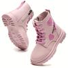 Adorable Heart Non Slip Ankle Boots Girls Boys Lightweight Durable PU Rubber Outdoor Hiking Shoes Zipper Closure Pink Black Fall Winter Casual
