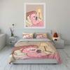 Cute pink pig is looking at its phone in bed Print Bedding Set 1 Duvet Cover 2 Pillowcases for Adult and Children Luxury Gift