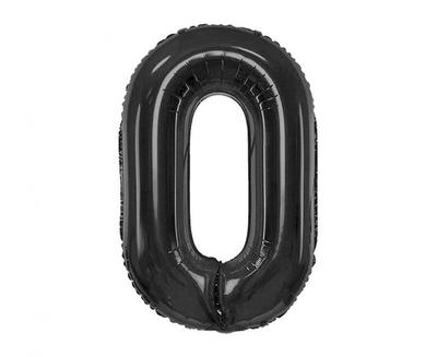 Balon Foliowy, Cyfra 0, Czarne Matowe, 85 Cm