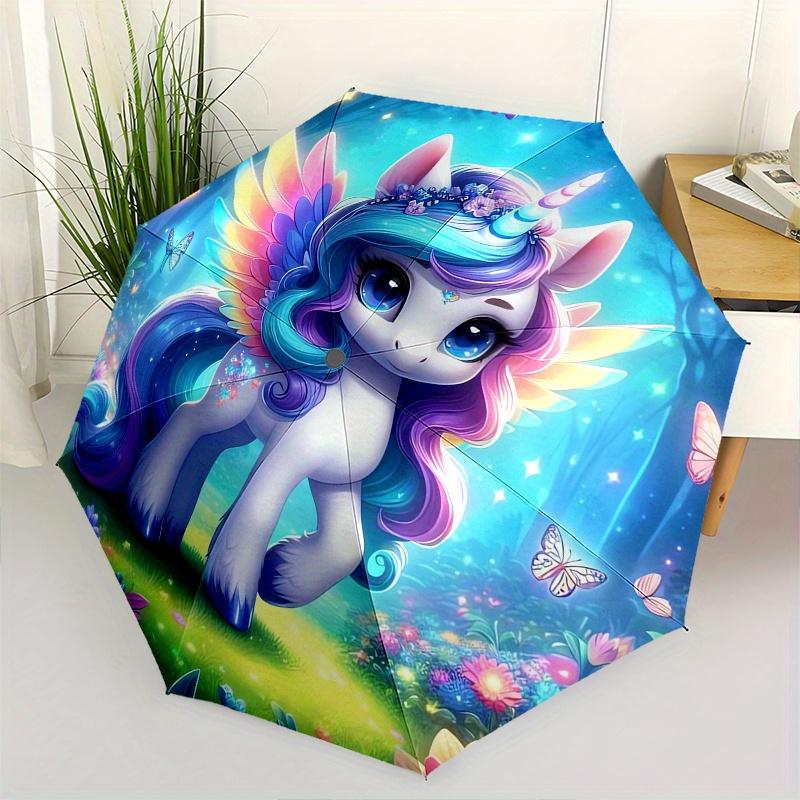 

Unicorn Fantasy Automatic Folding Umbrella 8 Ribs, Durable Iron Frame, Bright Color Pattern Compact Travel Umbrella, Suitable for Outdoor,
