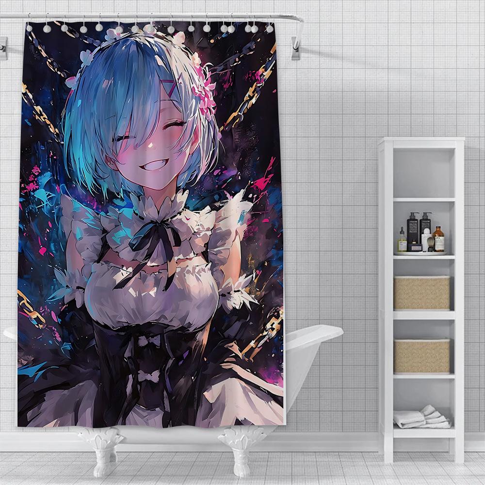 Shower Curtain Waterproof Polyester Fabric Paint Colorful Bath Curtains Re Zero Anime RGB Pc Gamer Home Bathroom Decor With Hook