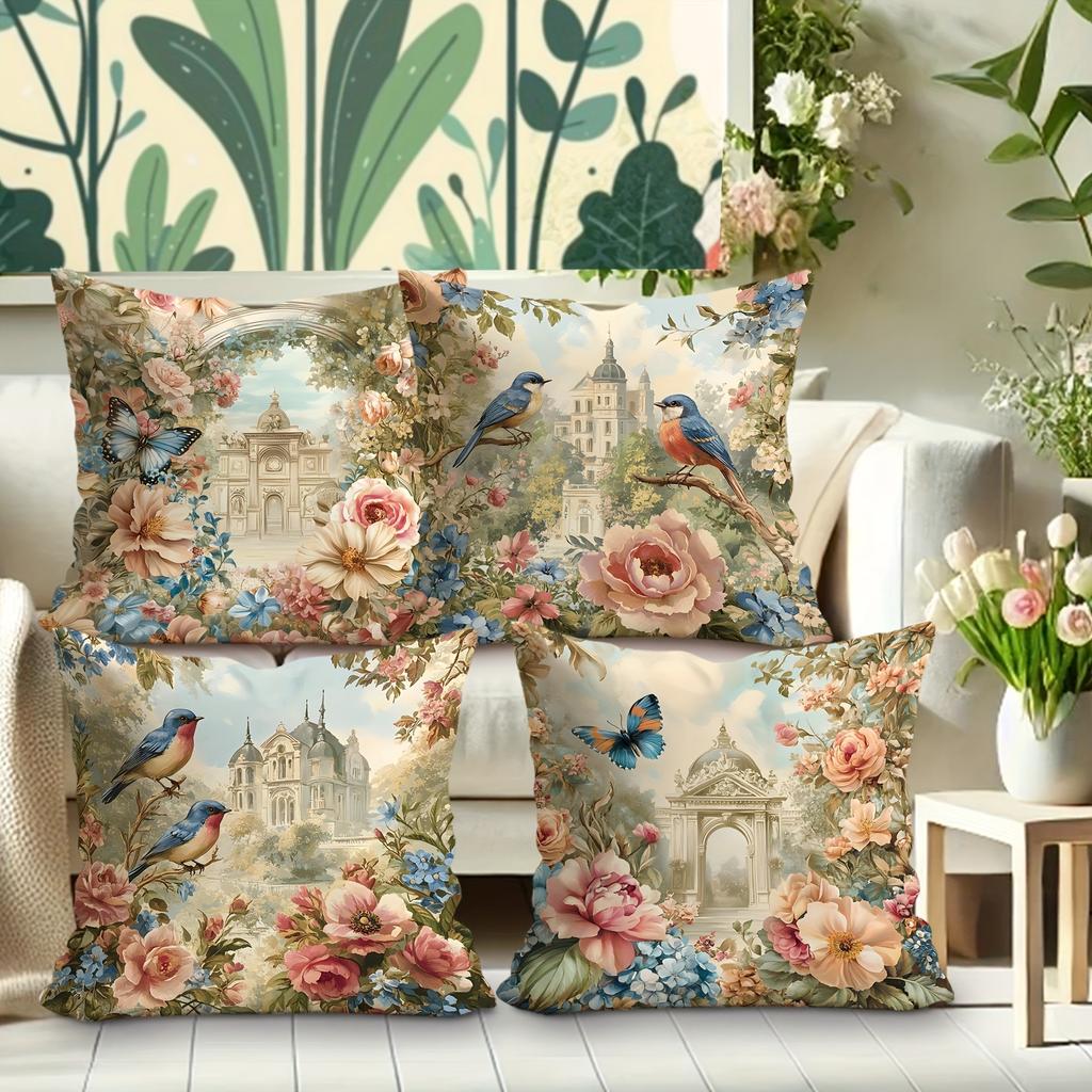 Magpie Flower Pattern Home Decor Pillowcase Bedroom Living Room Sofa Decoration Polyester Cushion Cover With Zipper