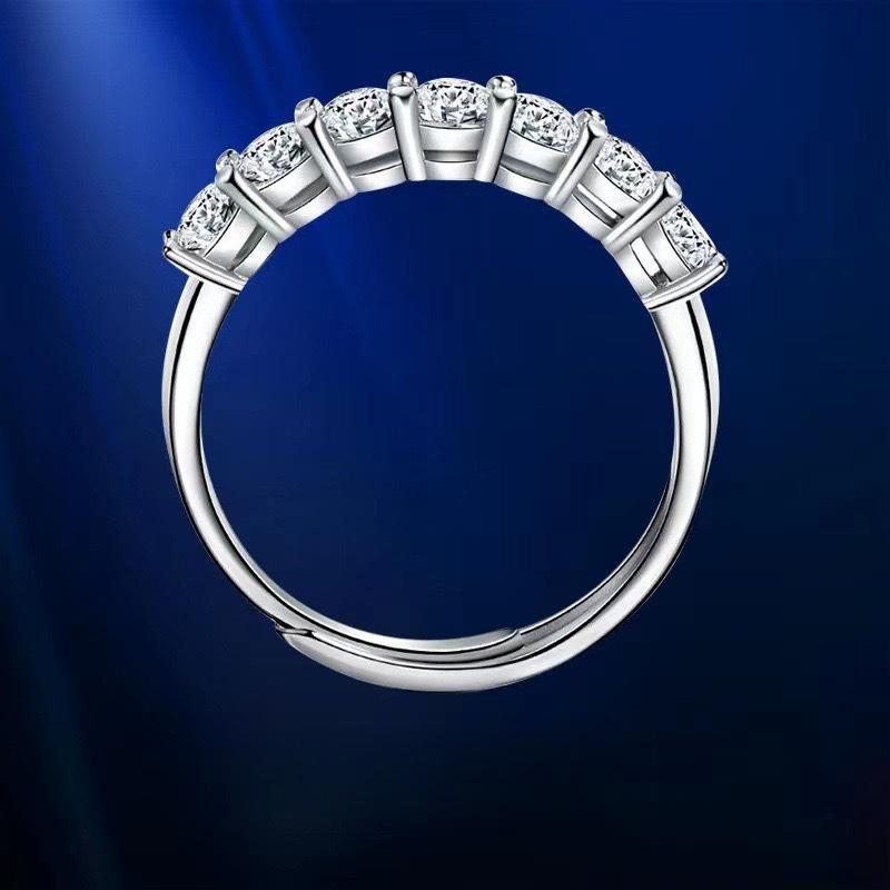Seven Row Diamond Ring Opening Adjustable Fashion Popular Imitation Moissanite Women's Wedding Ring Plated Ring Jewelry