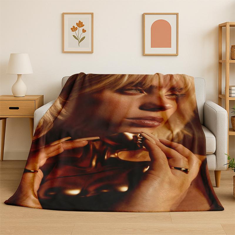 3D Billie Eilish Singer Star Flannel Blanket Soft Warm Throw Blanket for Bedroom Living Room Bed Travel Camping Picnic Gift