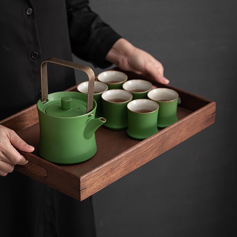 Ailan Huijia Green Bamboo Ceramic Teapot Set