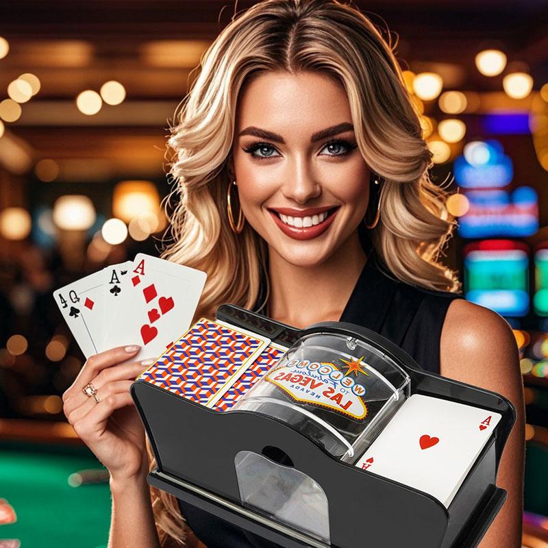 Manual Card Shuffler 2 Deck with Hand Crank, Card Shuffler for Blackjack, UNO, Poker, Playing Card Dealer Machine Manual Card