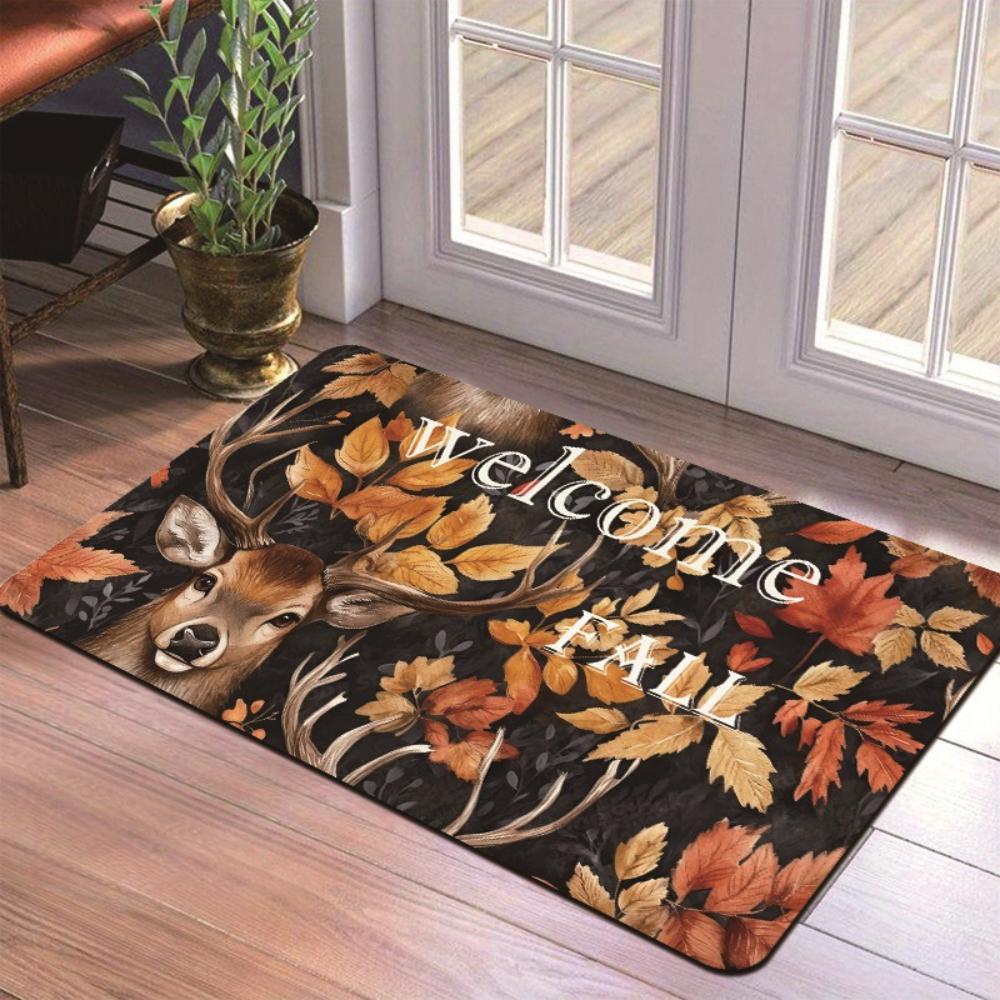 1pcs Happy Fall Dwarf Welcome Rug Doormat Harvest Maple Leaves Print Floor Mat Living Room Bedroom Foot Mat Fun Home Decor