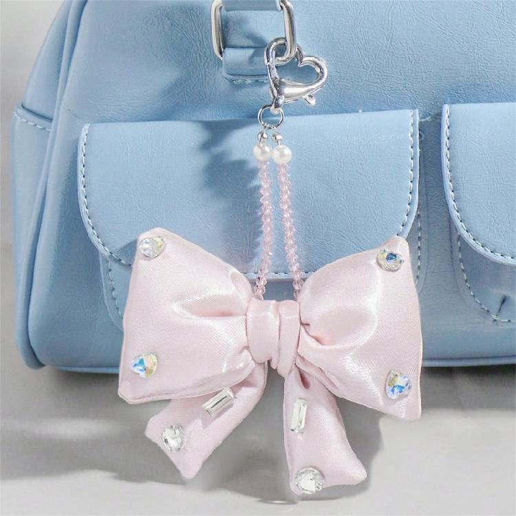 Adorable Rhinestones Bows Keyring Bag Decoration Fabric Multifunctional Keychain Portable Daily Essential
