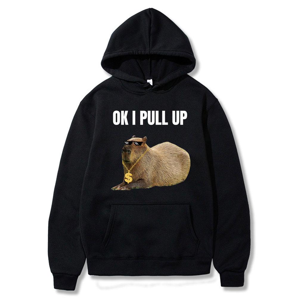Funny Ok I Pull Up Capybara Potisk Mikina Unisex Dámská Móda Mikiny Streetwear Mikiny JDM Automobile Culture