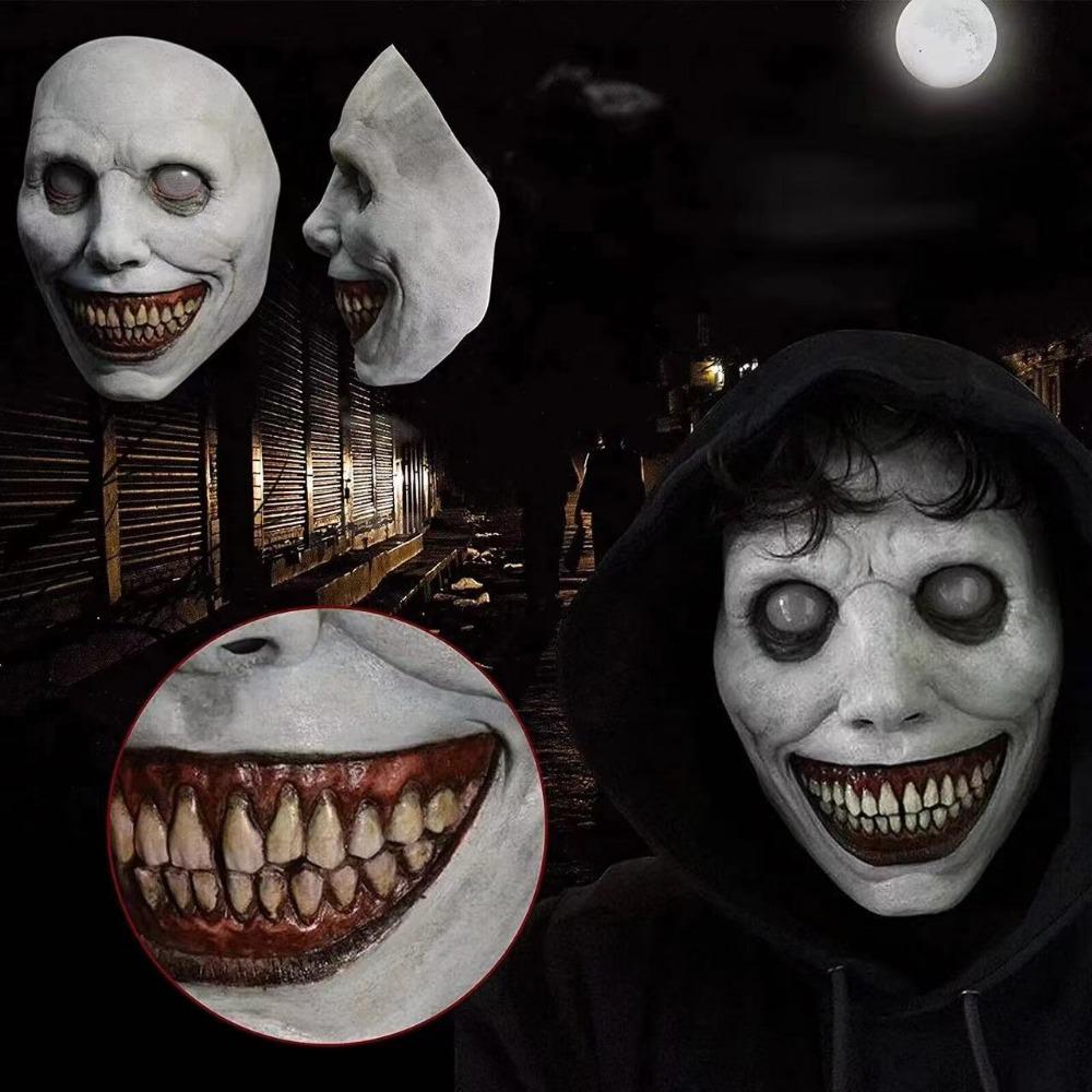 Halloween Mask Horror Latex Costume Mask Smile White Eyes Demon Headgear Halloween Party Decoration Supplies