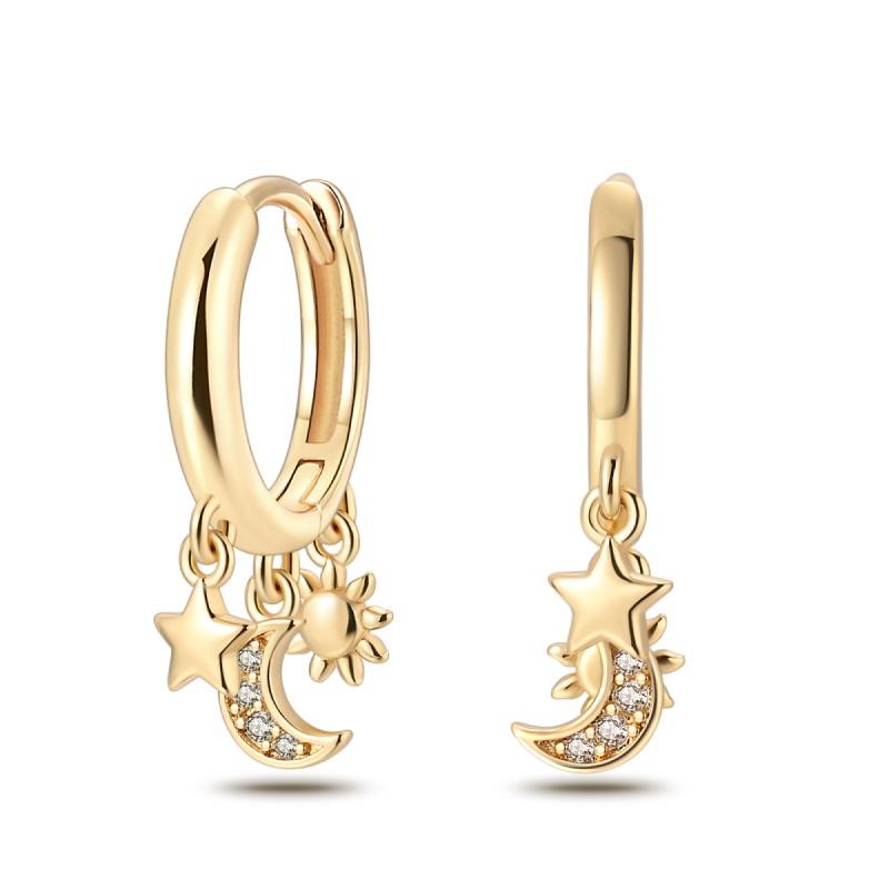 925 Silver Colorful Zircon Rose Gold Star Moon Women Earrings Brilliant Wedding Engagement Star Earrings Jewelry Gifts