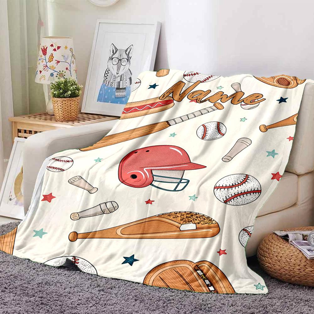 Custom Name Baseball Theme Printed Blanket - Perfect for Couch, Bed, Travel & Outdoor Use | Machine Washable, Cozy & Durable.